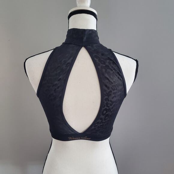 Victoria's Secret Black Performance Sheer Crop Top Sports Bra Leggings Set S 7/8 - Picture 3 of 12